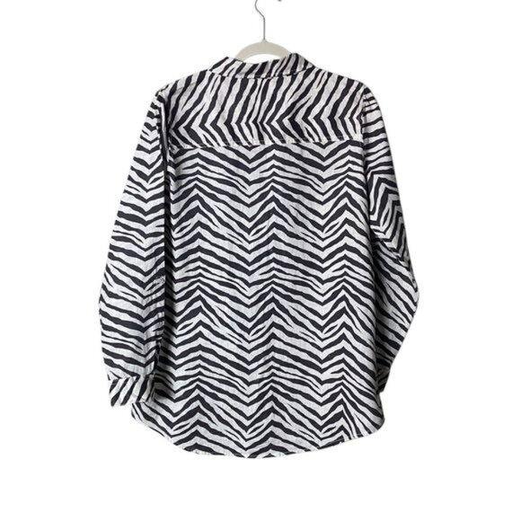 Tahari Womens Linen Button Down Medium Lagenlook Oversized Animal Print Zebra - Picture 5 of 7